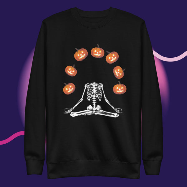 Halloween Pumpkin Jack-o-lanturn Skeleton Yoga - Unisex Premium Sweatshirt