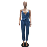 Women's Denim Jumpsuit With Suspender Belt