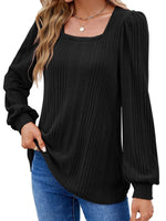 Women's Sunken Stripe Square Collar Fashion Casual Long Sleeve Top