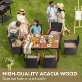7-Piece Rattan Outdoor Patio Furniture Set | Lovewood Tabletop, PVC Wicker, Black | Terrace & Garden Reception Set