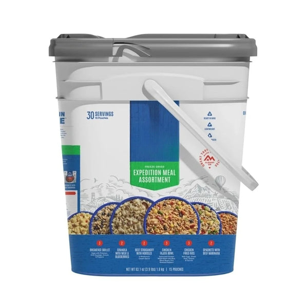 Expedition Meal Assortment Bucket – 30 Servings of Premium Freeze-Dried Backpacking & Camping Food | Breakfasts, Dinners & More | Free Shipping