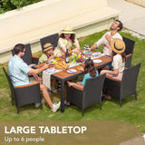 7-Piece Rattan Outdoor Patio Furniture Set | Lovewood Tabletop, PVC Wicker, Black | Terrace & Garden Reception Set