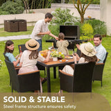 7-Piece Rattan Outdoor Patio Furniture Set | Lovewood Tabletop, PVC Wicker, Black | Terrace & Garden Reception Set
