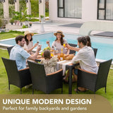 7-Piece Rattan Outdoor Patio Furniture Set | Lovewood Tabletop, PVC Wicker, Black | Terrace & Garden Reception Set