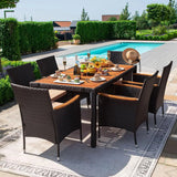 7-Piece Rattan Outdoor Patio Furniture Set | Lovewood Tabletop, PVC Wicker, Black | Terrace & Garden Reception Set