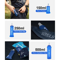 WRELS Collapsible Soft Water Bottle – BPA-Free TPU, Portable Folding Flask for Hiking, Camping, Running & Outdoor Adventure (500ml)