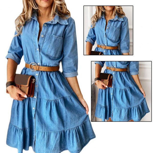Ice Blue Ladies Plain Midi Denim Dresses, 3/4th Sleeves, Party Wear at Rs  489/piece in New Delhi