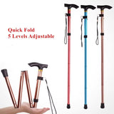 Clyine Telescopic Folding Walking Cane & Trekking Pole | Aluminum Alloy, T-Handle, Multifunction Hiking Stick