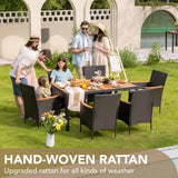 7-Piece Rattan Outdoor Patio Furniture Set | Lovewood Tabletop, PVC Wicker, Black | Terrace & Garden Reception Set