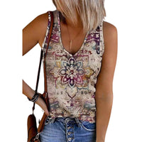 Ethnic Western Floral Tank Tops for Women with sexy V Neck - perfect for Summer Casual Sleeveless Shirts