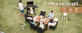 7-Piece Rattan Outdoor Patio Furniture Set | Lovewood Tabletop, PVC Wicker, Black | Terrace & Garden Reception Set
