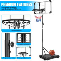 **Portable Height Adjustable Basketball Hoop - 5.6 to 7ft, 28-Inch Backboard, Indoor/Outdoor Goal System with Stable Base & Wheels**