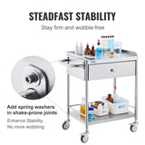 VEVOR Medical Cart, 2-Layer Stainless Steel Cart 220 lbs Weight Capacity, Lab Utility Cart with 360° Silent Wheels and a Drawer for Lab, Clinic, Kitchen, Salon