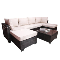 7-Piece Cushioned PE Rattan Wicker Outdoor Patio Furniture Set with Coffee Table – Stylish Garden Sofa & Lounge Collection