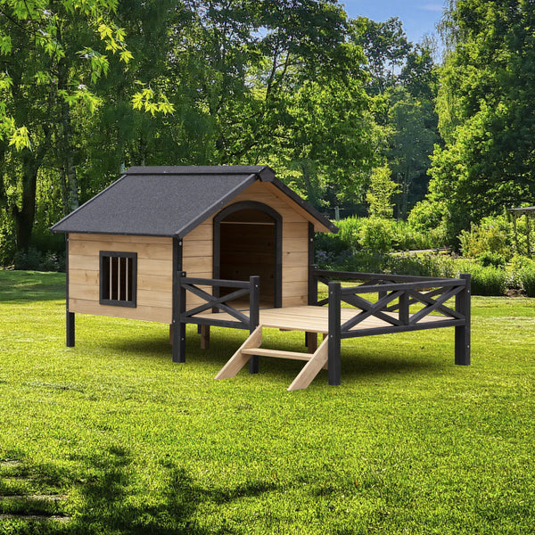 Outdoor Large Wooden Cabin House Style Wooden Dog Kennel with Porch