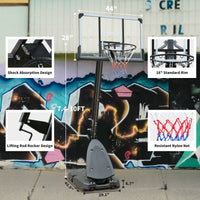 Portable Height Adjustable Basketball Hoop - 7.5 to 10ft, 44-Inch Backboard, Outdoor Basketball Goal System with Stable Base & Wheels