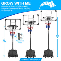 **Portable Height Adjustable Basketball Hoop - 5.6 to 7ft, 28-Inch Backboard, Indoor/Outdoor Goal System with Stable Base & Wheels**