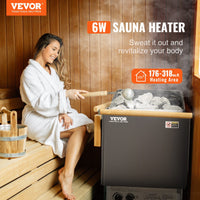 Sauna Heater, 6KW 220V Electric Sauna Stove, Steam Bath Sauna Heater with Built-In Controls, 3h Timer and Adjustable Temp for Max. 176-318 Cubic Feet, Home Hotel Spa Shower Use, FCC Certification