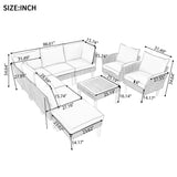 9-Piece Gray Patio Rattan Furniture Set – Outdoor Sectional Sofa with Acacia Wood Legs & Washable Cushions – Stylish Conversation Set with Coffee Table