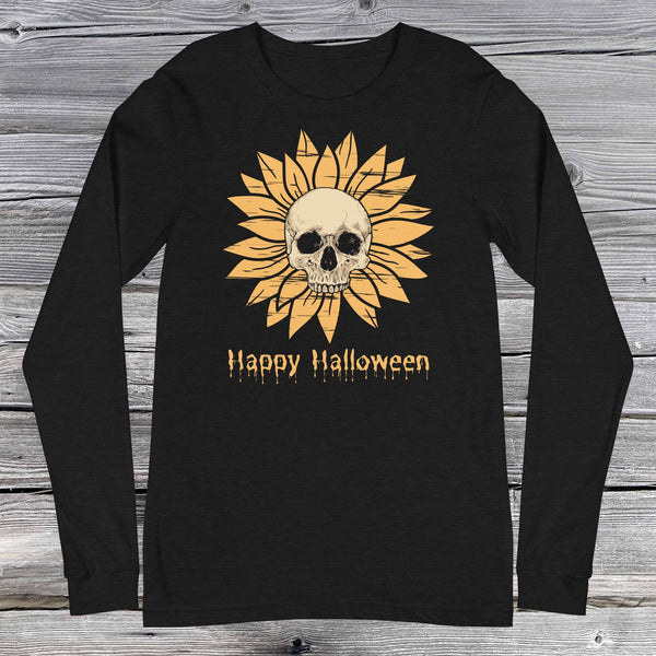 Happy Halloween Skull Flower Unisex Long Sleeve Tee