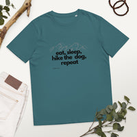 Unisex organic cotton eat, hike, sleep and repeat tee