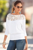 Women's White Lace Panel Round Neck Long Sleeve Blouse - Northwest Outfitters Trading Co. 