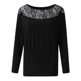Women's White Lace Panel Round Neck Long Sleeve Blouse - Northwest Outfitters Trading Co. 