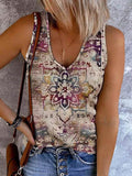 Ethnic Western Floral Tank Tops for Women with sexy V Neck - perfect for Summer Casual Sleeveless Shirts